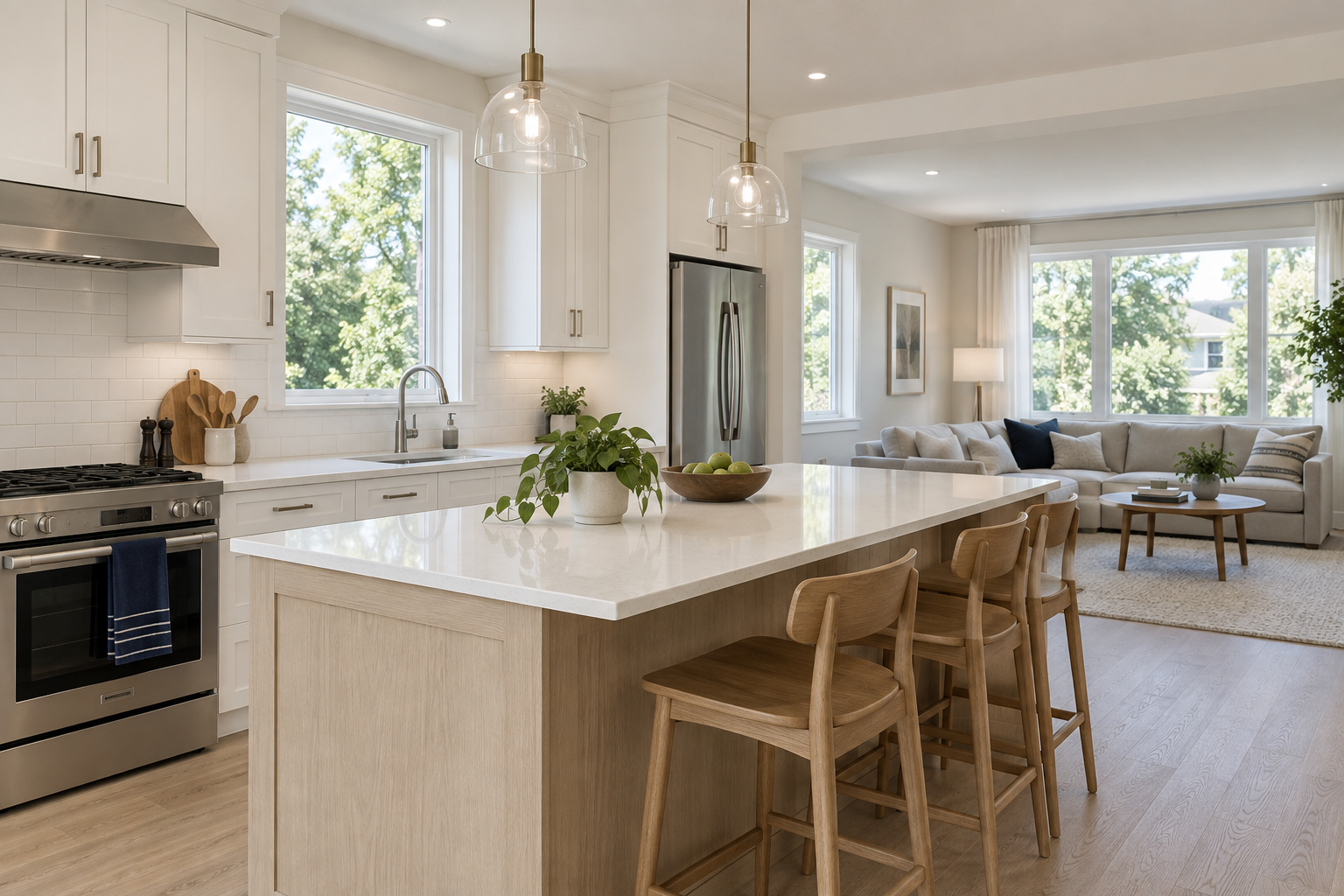 Bright kitchen and living area in a Canadian home